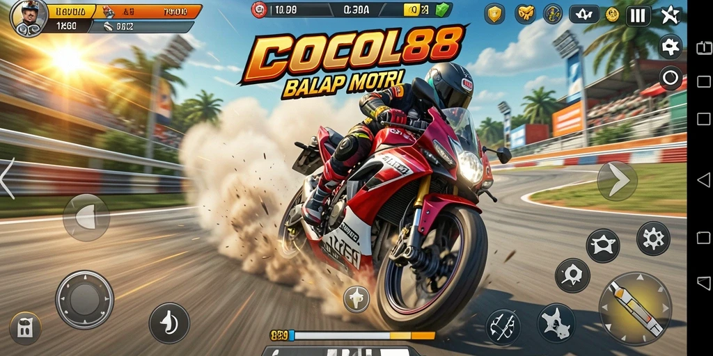 Gameplay seru COCOL88 dengan balapan motor yang mendebarkan.