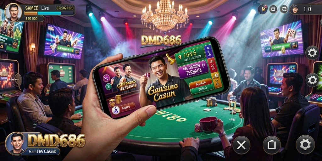 Screenshot utama DMD686 menampilkan gameplay Live Casino yang seru dan interaktif.