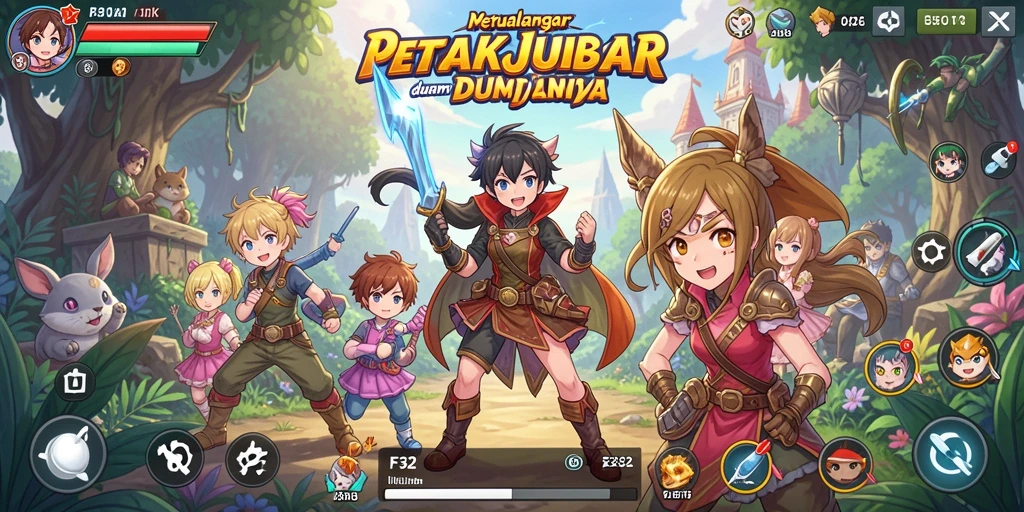 Screenshots F32 menunjukkan karakter Anime dalam aksi seru dan melawan musuh.