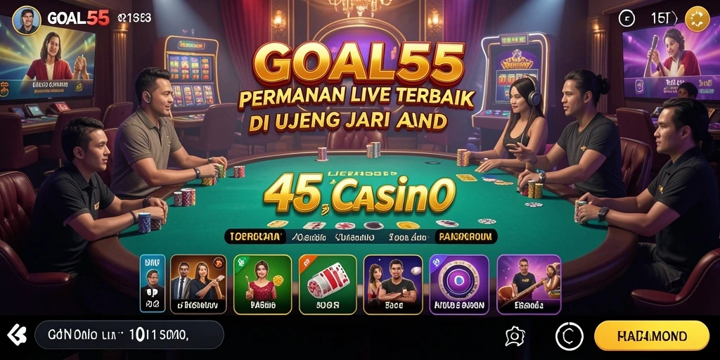 Tampilan gameplay Live Casino GOAL55 dengan dealer dan interaksi pemain.