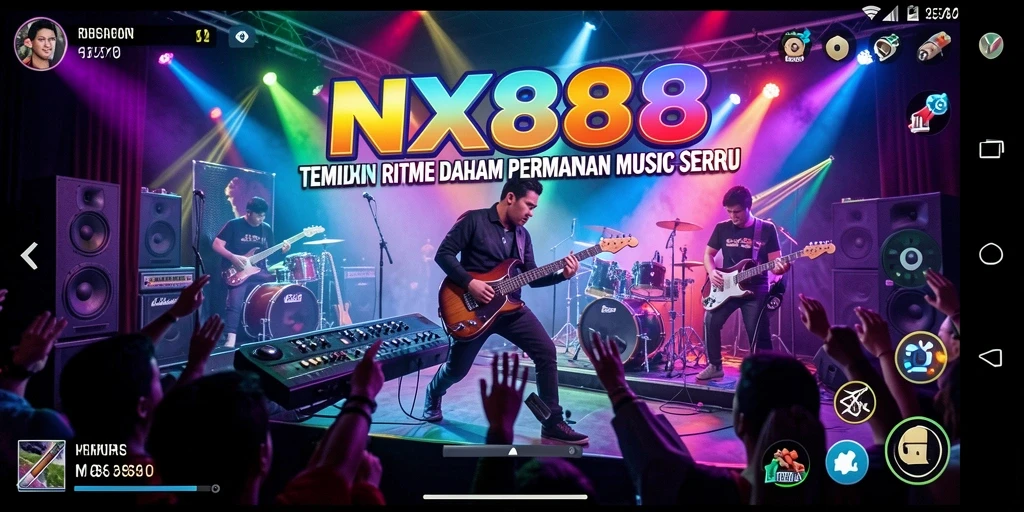 Screenshot gameplay NX888 menampilkan aksi seru dengan musik yang menggembirakan.