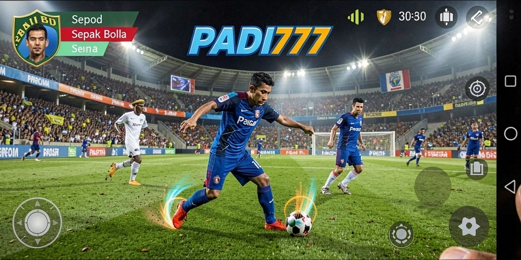 Tampilan gameplay PADI777 dengan aksi sepak bola seru.