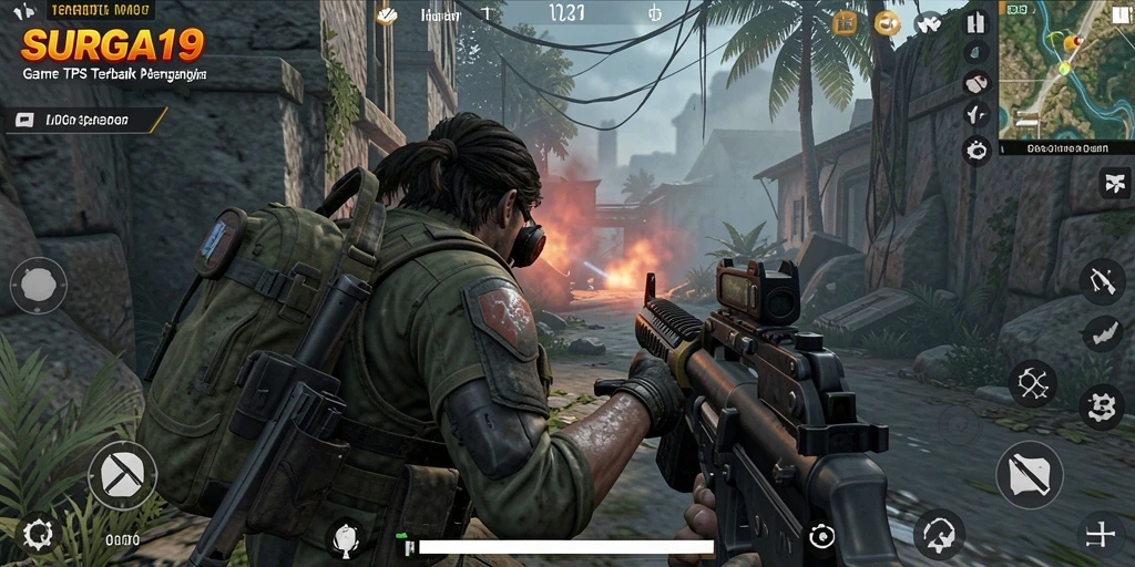 Gameplay mendebarkan dalam SURGA19 dengan aksi menembak intens.