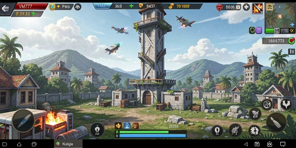 Screenshot gameplay VM777 menampilkan aksi menara pertahanan yang mendebarkan.