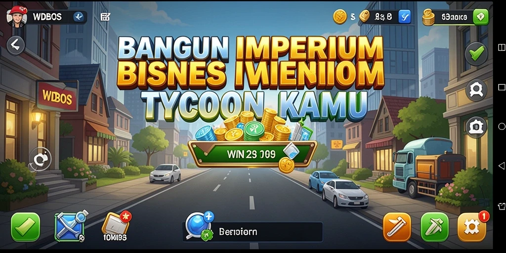 Screenshot utama WDBOS menunjukkan gameplay seru saat membangun bisnis.